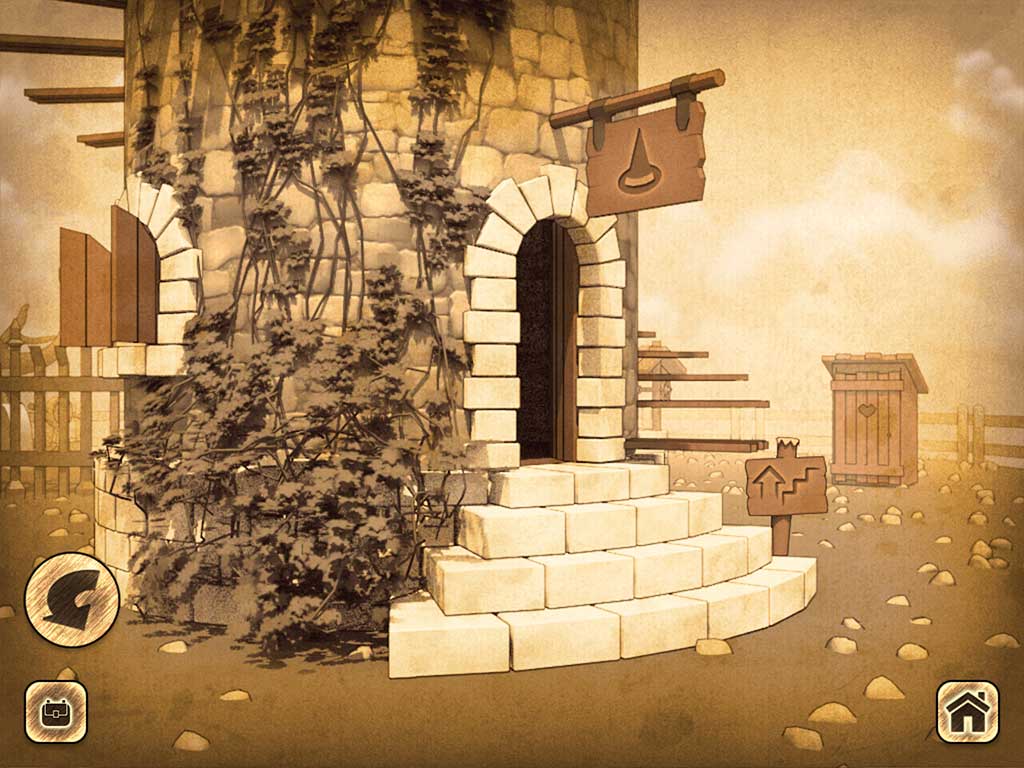 A round stone chamber with a well, a ladder, lit torches, and a small skeleton chained to the wall